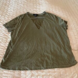 Forever 21 size 2X olive T-shirt with white stitching thin knit with some sheen